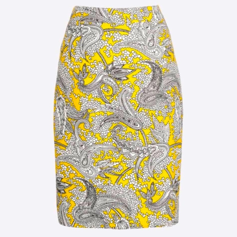 J. Crew Yellow Paisley Pencil Skirt